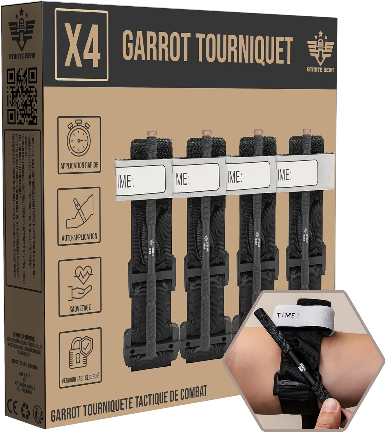 Garrot Tourniquet Tactique à Tige Métal — Pack x4